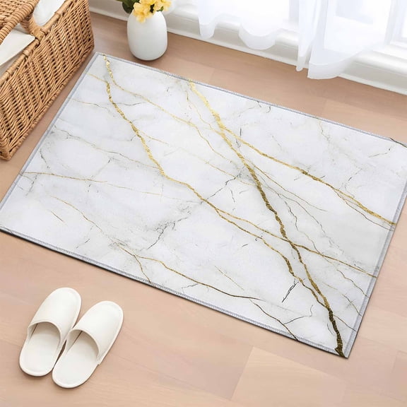2x3 Door Mat Rug, Marble White Non-Skid Rubber Backing Large Rectangle Rugs - Living Room Bedroom Home Office, Modern Abstract Art Golden Ink Painting Indoor Floor Mat Carpets Washable Rug