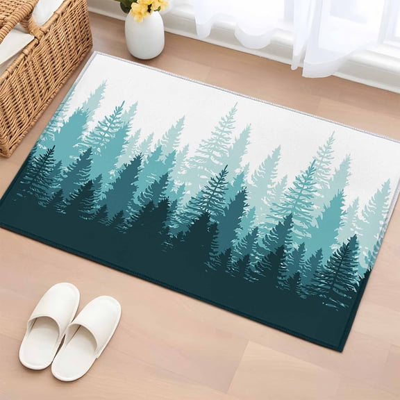 2x3 Door Mat Rug, Modern Forest Aqua, Non-Skid Rubber Backing Large Rectangle Rugs - Living Room Bedroom Home Office, Gradient Aesthetics Modern Color Decor Indoor Floor Mat Carpets Washable Rug