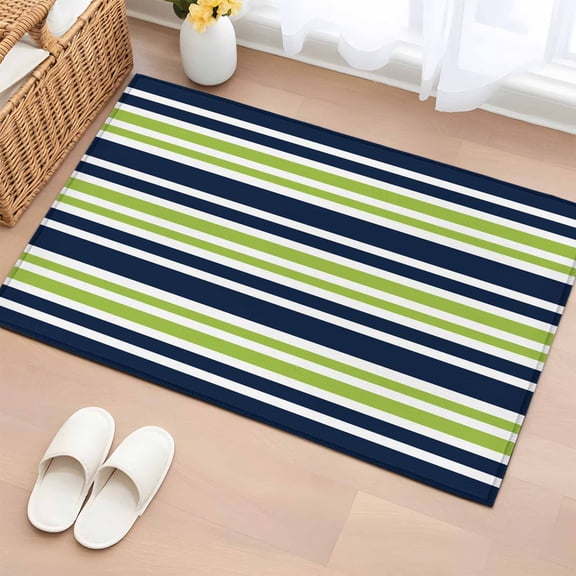 2x3 Door Mat Rug, Navy Blue Green Striped Non-Skid Rubber Backing Large Rectangle Rugs - Living Room Bedroom Home Office, Gradient Horizontal Lines Indoor Floor Mat Carpets Washable Rug