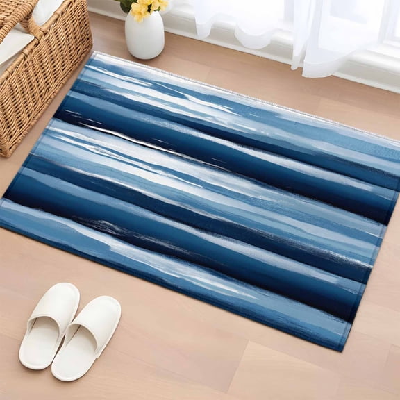 2x3 Door Mat Rug, Navy Blue Ombre Non-Skid Rubber Backing Large Rectangle Rugs - Living Room Bedroom Home Office, Modern Oil Painting Waves Abstract Indoor Floor Mat Carpets Washable Rug