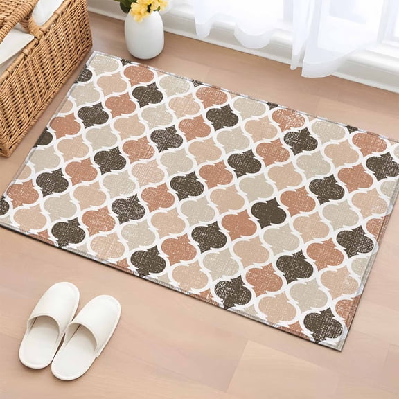 2x3 Door Mat Rug, Ombre Brown Geometric Plaid Retro Abstract Morocco Gingham Non-Skid Rubber Backing Large Rectangle Rugs - Living Room Bedroom Home Office, Indoor Floor Mat Carpets Washable Rug