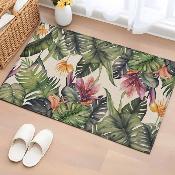 2x3 Door Mat Rug, Palm Leaves Non-Skid Rubber Backing Large Rectangle Rugs - Living Room Bedroom Home Office, Summer Botanical Tropical Plants Rustic Indoor Floor Mat Carpets Washable Rug