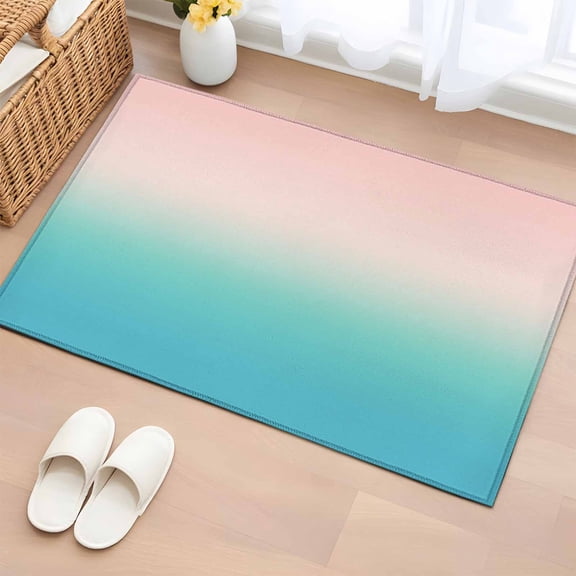 2x3 Door Mat Rug, Pink Teal Ombre Non-Skid Rubber Backing Large Rectangle Rugs - Living Room Bedroom Home Office, Modern Abstract Art Gradient Aesthetics Indoor Floor Mat Carpets Washable Rug