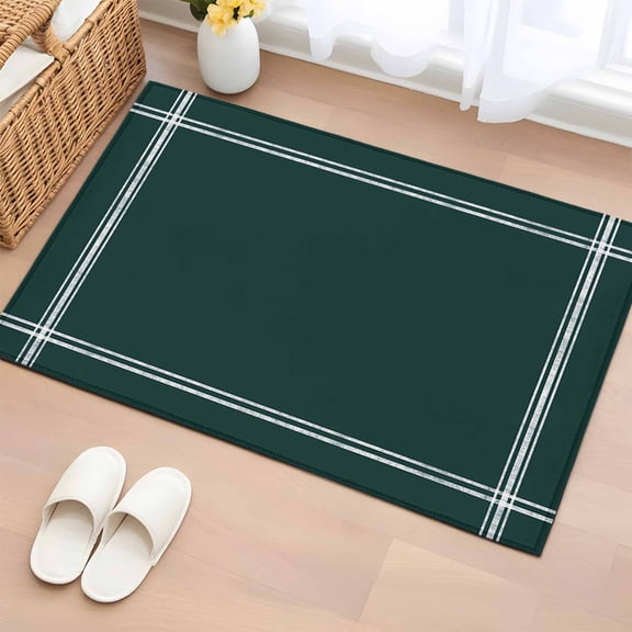 2x3 Door Mat Rug, Pure Dark Green Non-Skid Rubber Backing Large Rectangle Rugs - Living Room Bedroom Home Office, Simple Solid Color Indoor Floor Mat Carpets Washable Rug