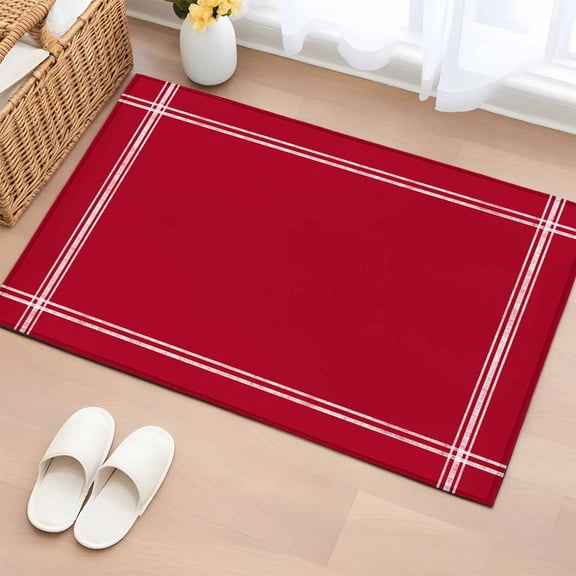 2x3 Door Mat Rug, Pure Red Non-Skid Rubber Backing Large Rectangle Rugs - Living Room Bedroom Home Office, Simple Solid Color Indoor Floor Mat Carpets Washable Rug