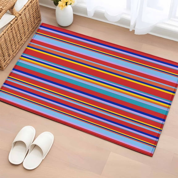 2x3 Door Mat Rug, Rainbow Striped Non-Skid Rubber Backing Large Rectangle Rugs - Living Room Bedroom Home Office, Red Blue Yellow Geometric Abstract Indoor Floor Mat Carpets Washable Rug