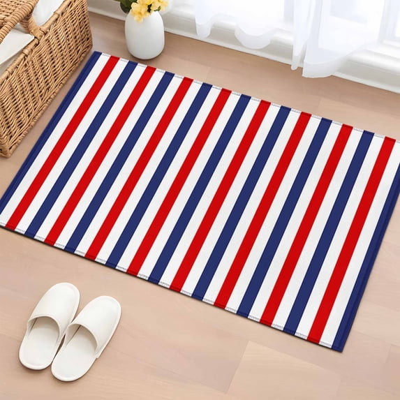 2x3 Door Mat Rug, Red Blue White Striped Non-Skid Rubber Backing Large Rectangle Rugs - Living Room Bedroom Home Office, Modern Simple Stripes Indoor Floor Mat Carpets Washable Rug