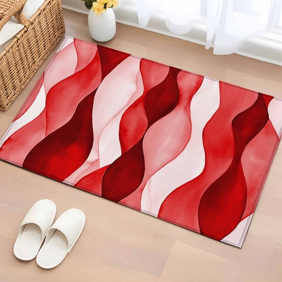 2x3 Door Mat Rug, Red Striped Non-Skid Rubber Backing Large Rectangle Rugs - Living Room Bedroom Home Office, Modern Gradient Geometric Ripple Stripes Indoor Floor Mat Carpets Washable Rug