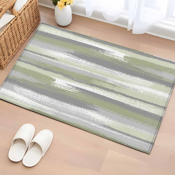2x3 Door Mat Rug, Sage Green Non-Skid Rubber Backing Large Rectangle Rugs - Living Room Bedroom Home Office, Modern Abstract Grey Striped Art Indoor Floor Mat Carpets Washable Rug