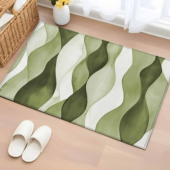 2x3 Door Mat Rug, Sage Green Stripes Non-Skid Rubber Backing Large Rectangle Rugs - Living Room Bedroom Home Office, Retro Farmhouse Abstract Ripple Indoor Floor Mat Carpets Washable Rug