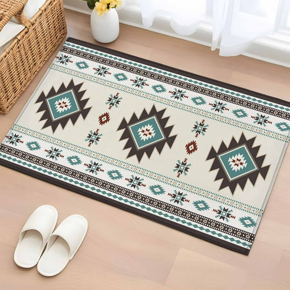 2x3 Door Mat Rug, Southwest Ethnic Non-Skid Rubber Backing Large Rectangle Rugs - Living Room Bedroom Home Office, Boho Aztec Tribal Abstract Aesthetic Indoor Floor Mat Carpets Washable Rug