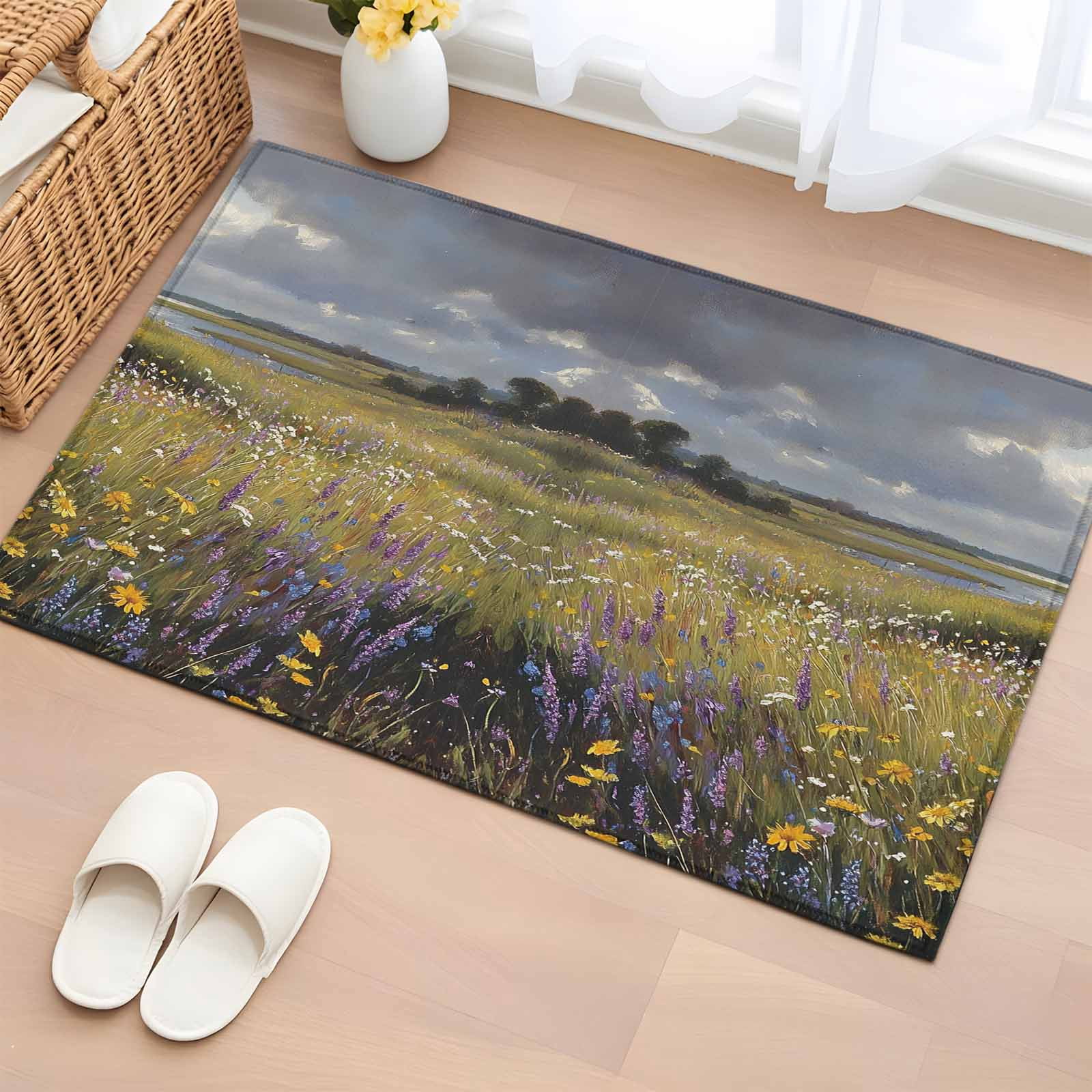 2x3 Door Mat Rug, Spring Floral Non-Skid Rubber Backing Large Rectangle ...