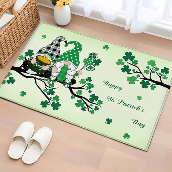 2x3 Door Mat Rug, St. Patrick's Day Non-Skid Rubber Backing Large Rectangle Rugs - Living Room Bedroom Home Office, Green Ombre Lucky Tree Gnomes Indoor Floor Mat Carpets Washable Rug