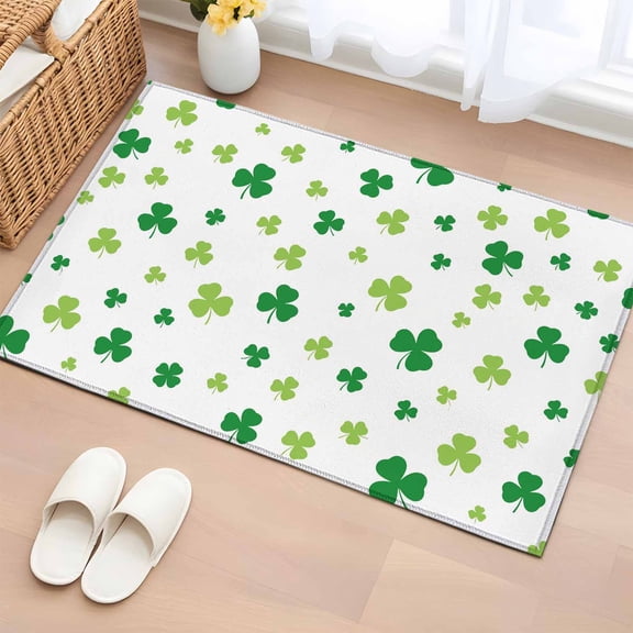 2x3 Door Mat Rug, St. Patrick's Day Non-Skid Rubber Backing Large Rectangle Rugs - Living Room Bedroom Home Office, Spring Lucky Shamrock Grass Watercolor Indoor Floor Mat Carpets Washable Rug
