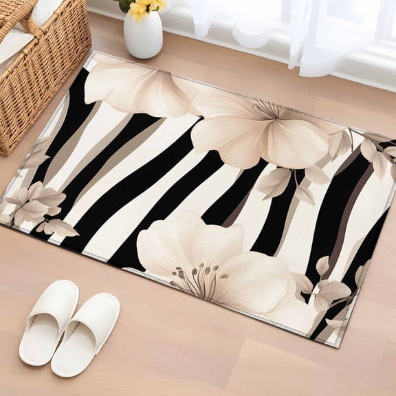 2x3 Door Mat Rug, Stripes Floral Non-Skid Rubber Backing Large Rectangle Rugs - Living Room Bedroom Home Office, Spring Flower Zebra Animal Pattern Floral Indoor Floor Mat Carpets Washable Rug