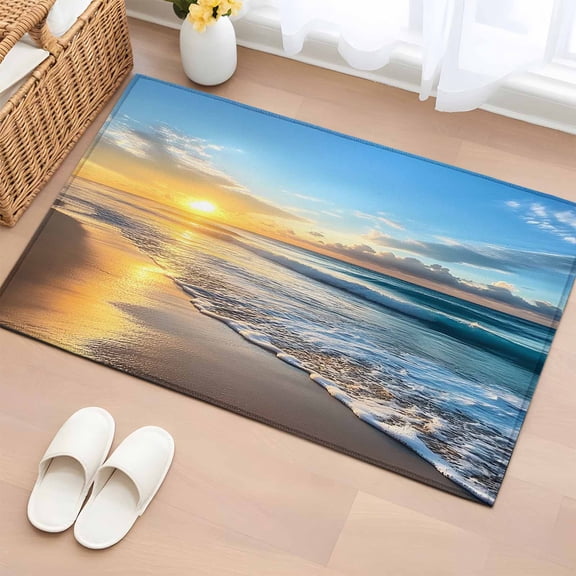 2x3 Door Mat Rug, Summer Beach Non-Skid Rubber Backing Large Rectangle Rugs - Living Room Bedroom Home Office, Sunset Ocean Coastal Nautical Indoor Floor Mat Carpets Washable Rug