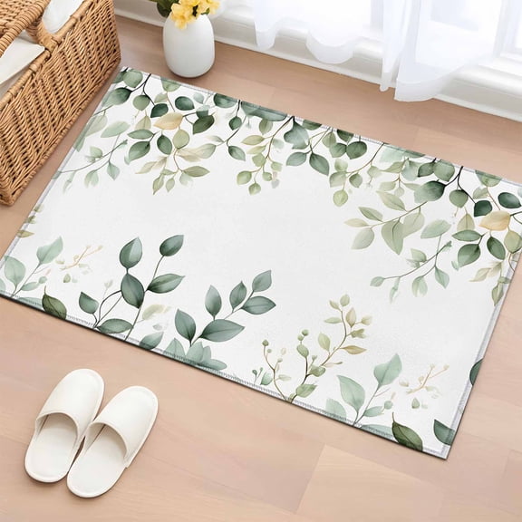 2x3 Door Mat Rug, Teal Eucalyptus Leaves Non-Skid Rubber Backing Large Rectangle Rugs - Living Room Bedroom Home Office, Summer Botanical Spring Weeping Indoor Floor Mat Carpets Washable Rug
