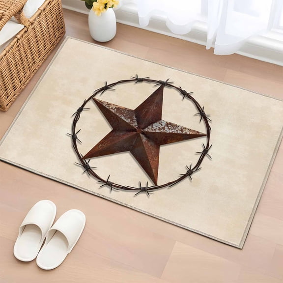 2x3 Door Mat Rug, Texas Star Farmhouse Non-Skid Rubber Backing Large Rectangle Rugs - Living Room Bedroom Home Office, Western Country Stars Retro Indoor Floor Mat Carpets Washable Rug