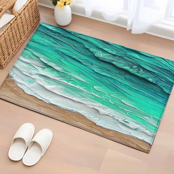 2x3 Door Mat Rug, Turquoise Coastal Beach Non-Skid Rubber Backing Large Rectangle Rugs - Living Room Bedroom Home Office, Summer Nautical Oil Painting Indoor Floor Mat Carpets Washable Rug