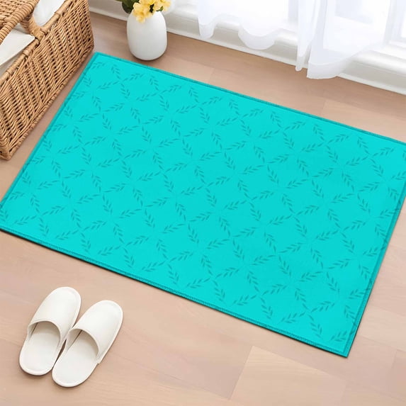 2x3 Door Mat Rug, Turquoise Plaid Non-Skid Rubber Backing Large Rectangle Rugs - Living Room Bedroom Home Office, Geometric Leaf Diamond Morocco Abstract Indoor Floor Mat Carpets Washable Rug