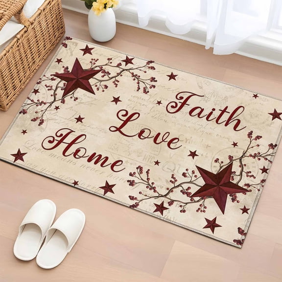 2x3 Door Mat Rug, Vintage Country Non-Skid Rubber Backing Large Rectangle Rugs - Living Room Bedroom Home Office, Vintage Rustic Texas Stars Plants Branch Indoor Floor Mat Carpets Washable Rug