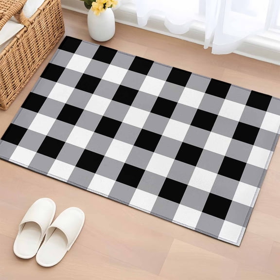 2x3 Door Mat Rug, Vintage Farmhouse Non-Skid Rubber Backing Large Rectangle Rugs - Living Room Bedroom Home Office, Black and White Checkered Indoor Floor Mat Carpets Washable Rug