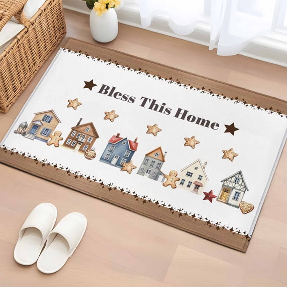 2x3 Door Mat Rug, Vintage Gingerbread Non-Skid Rubber Backing Large Rectangle Rugs - Living Room Bedroom Home Office, Stars House Retro Art Indoor Floor Mat Carpets Washable Rug