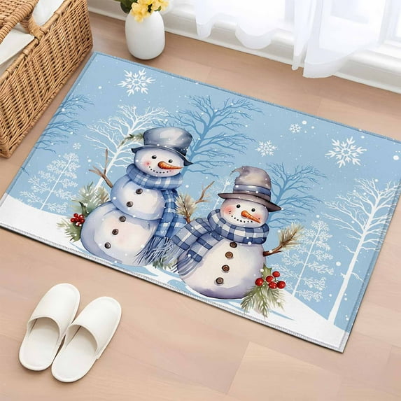 2x3 Door Mat Rug, Winter Blue Snowman Christmas Non-Skid Rubber Backing ...