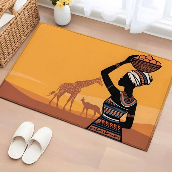 2x3 Door Mat Rug, Yellow Black Non-Skid Rubber Backing Large Rectangle Rugs - Living Room Bedroom Home Office, Vintage Ethnic Tribe Abstract Art Indoor Floor Mat Carpets Washable Rug