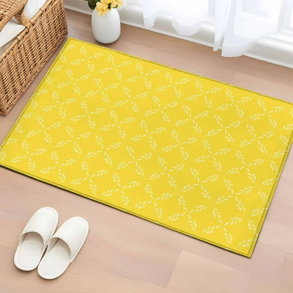 2x3 Door Mat Rug, Yellow Morocco Non-Skid Rubber Backing Large Rectangle Rugs - Living Room Bedroom Home Office, Geometric Leaf Diamond Lattice Abstract Indoor Floor Mat Carpets Washable Rug