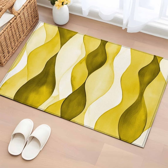 2x3 Door Mat Rug, Yellow Stripes Non-Skid Rubber Backing Large Rectangle Rugs - Living Room Bedroom Home Office, Retro Farmhouse Gradient Ripple Pattern Indoor Floor Mat Carpets Washable Rug