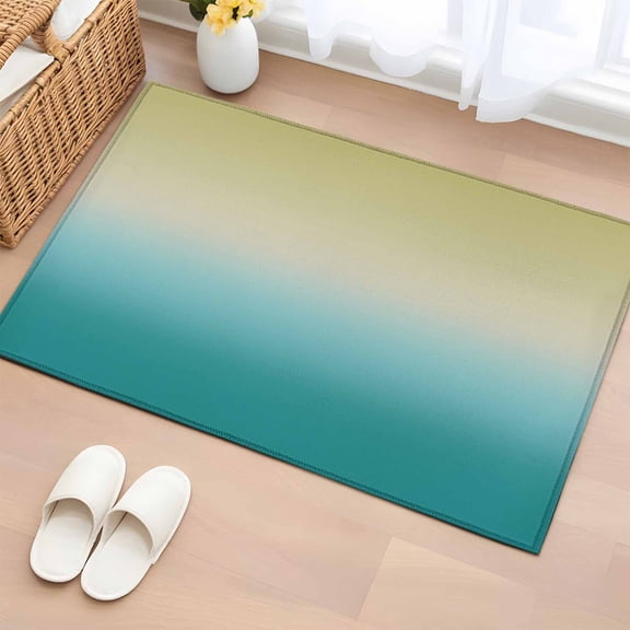 2x3 Door Mat Rug, Yellow Teal Ombre Non-Skid Rubber Backing Large Rectangle Rugs - Living Room Bedroom Home Office, Turquoise Gradient Modern Abstract Art Indoor Floor Mat Carpets Washable Rug
