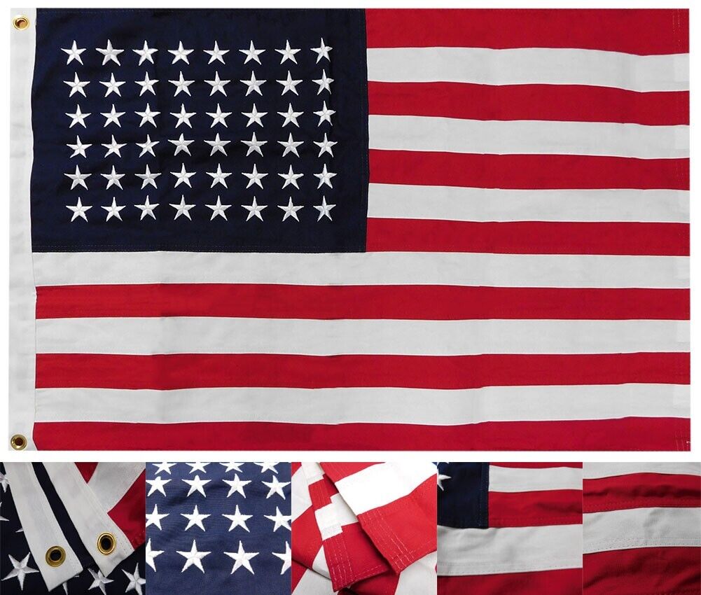 2x3 Embroidered 48 Star USA Sewn 100% Cotton Flag 2'x3' Clips