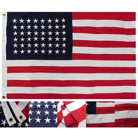 2x3 Embroidered 48 Star USA Sewn 100% Cotton Flag 2'x3' Clips