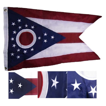 2x3 Embroidered State of Ohio OH 210D Sewn Premium Nylon Flag 2'x3' HEAVY DUTY