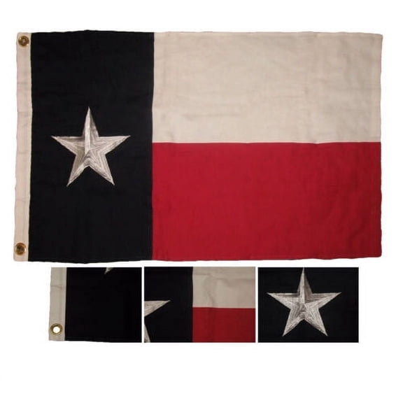 2x3 Embroidered State of Texas 100% Cotton flag 2'x3' Clips (Fully Emb Star)
