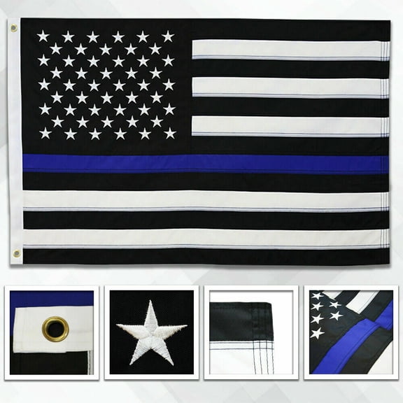 2x3 Embroidered Thin Blue Line Police Flag 210D
