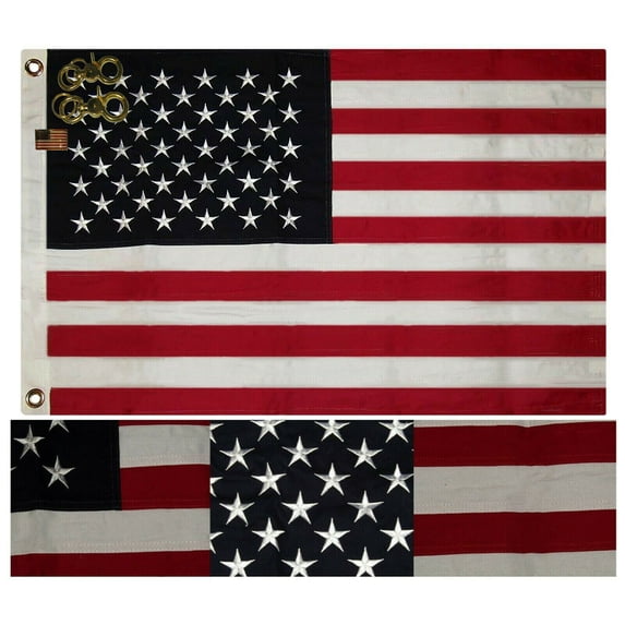 2x3 Embroidered USA American Sewn 100% Cotton flag 2'x3' ft 2 Clips / USA Pin