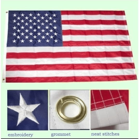 2x3 Embroidered USA United States 50 Stars 210D Sewn Nylon Flag (Made in USA)