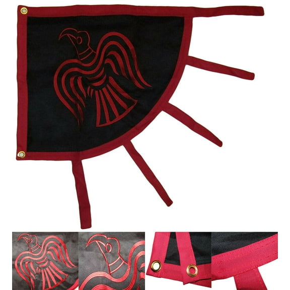 2x3 Embroidered Viking Raven Red Black Heavy Duty Synthetic Cotton Flag 2'x3'