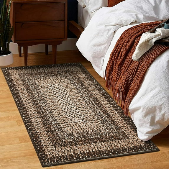 2x3 Entry Rug Small Bedroom Area Rug Braided Printed Mat for Living Room Farmhouse Kitchen Mat Indoor Non Slip Rustic Throw Carpet Machine Washable Rug for Sink Under Table, Brown