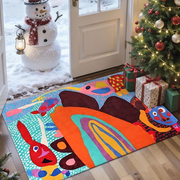 2x3 Entryway Rug Bathroom Rugs for Front Door Bedroom Kitchen, Washable Vintage Print Carpet, Floor Mat with Non Slip Backing