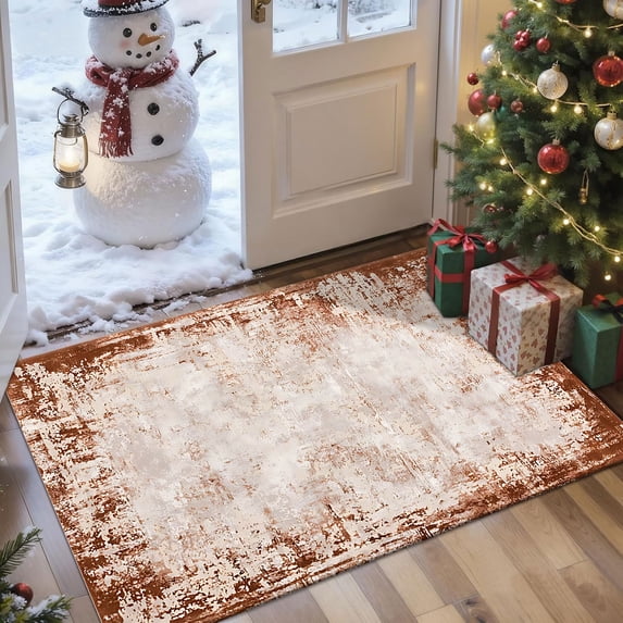 2x3 Entryway Rug Bathroom Rugs for Front Door Bedroom Kitchen, Washable Vintage Print Carpet, Floor Mat with Non Slip Backing