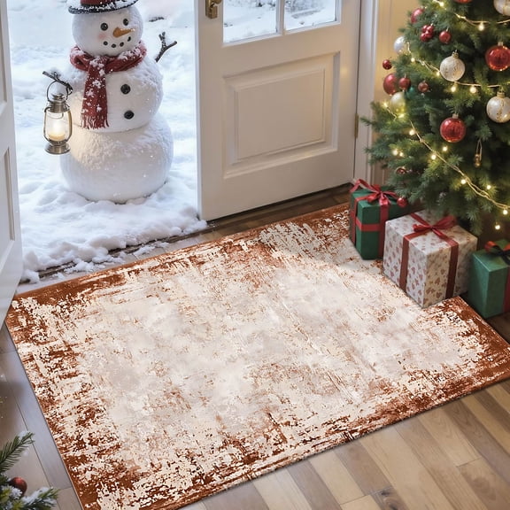 2x3 Entryway Rug Bathroom Rugs for Front Door Bedroom Kitchen, Washable Vintage Print Carpet, Floor Mat with Non Slip Backing
