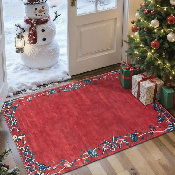 2x3 Entryway Rug Bathroom Rugs for Front Door Bedroom Kitchen, Washable Vintage Print Carpet, Floor Mat with Non Slip Backing