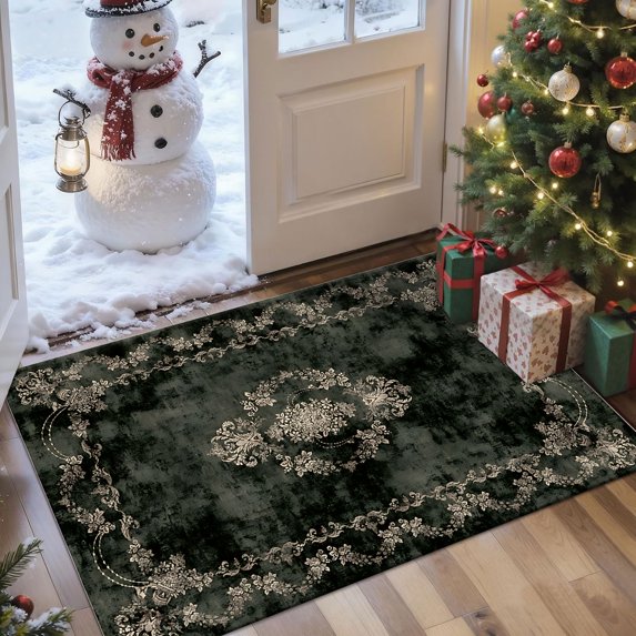 2x3 Entryway Rug Bathroom Rugs for Front Door Bedroom Kitchen, Washable Vintage Print Carpet, Floor Mat with Non Slip Backing