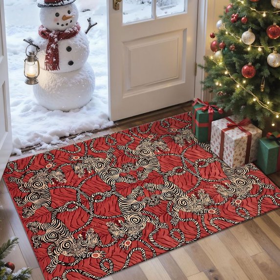 2x3 Entryway Rug Bathroom Rugs for Front Door Bedroom Kitchen, Washable Vintage Print Carpet, Floor Mat with Non Slip Backing