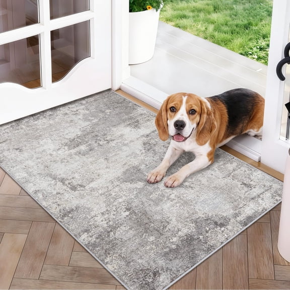 2x3 Entryway Rug Washable - Moroccan Small Area Rugs for Entryway Low Pile Indoor Mat Non Slip with Rubber Backing Thin Area Rug Pet Friendly for Front Door Kitchen Bedroom 2x3 Geo Grey