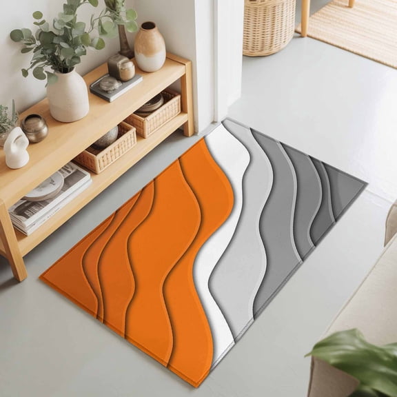2x3 Fall Orange Grey Modern Geometric Small Area Rug for Entryway, Washable Non Slip Low Pile Soft Indoor Rug for Kitchen Bathroom Bedside, Abstract Ombre Accent Rug
