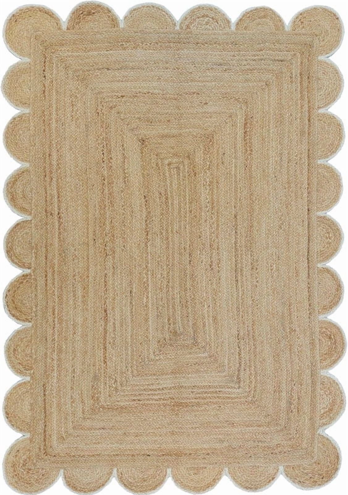 2x3 Feet White Border Premium Scalloped Jute Rug | Boho scalloped rug | HandcraFeeted Natural Braided Carpet for Living Room | Bedroom | Kitchen | Hallway | Entryway